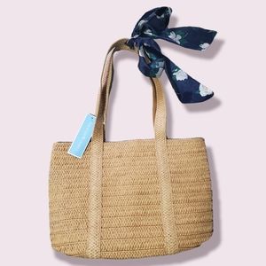 Draper James Straw Carry Bag Purse With Floral Scarf